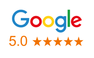 Google logo with 5.0 rating and five orange stars.