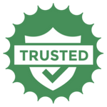 Green badge with "TRUSTED" over a white shield and check mark.