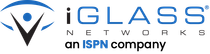 A blue and black logo for iglass networks