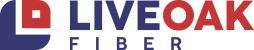 A blue and red logo for liveoak fiber