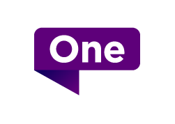 A purple speech bubble with the word one on it.