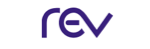 A close up of a purple rev logo on a white background.