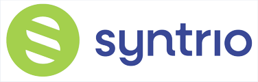 The syntrio logo is green and blue with a white circle in the middle.