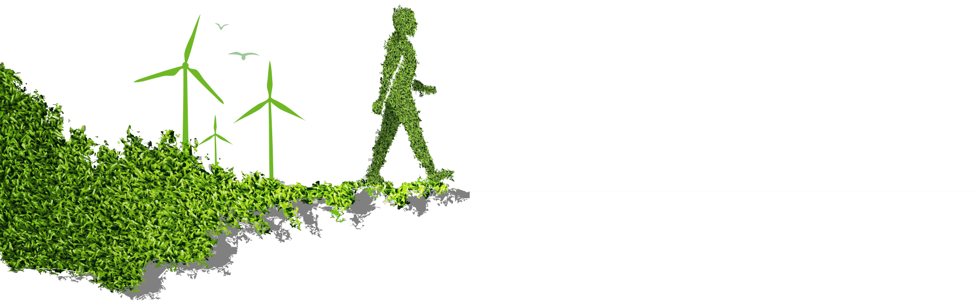 Green man walking over green energy fields