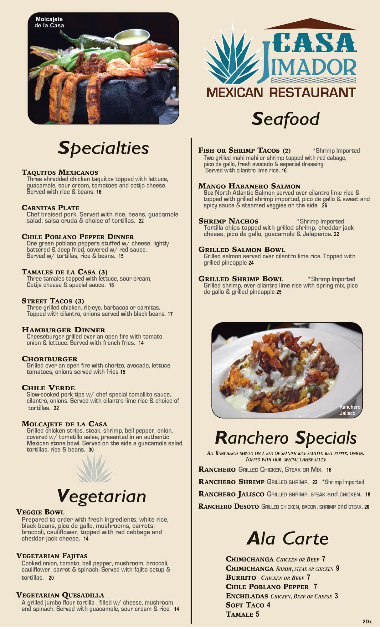 A menu for a restaurant with a picture of a plate of food on it.