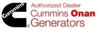 Cummins Onan Generators Authorized Dealer logo. Black and red text on a white background.