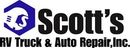 Logo for Scott's RV Truck & Auto Repair, Inc. Features blue hexagon with vehicle/wrench graphic, black text.