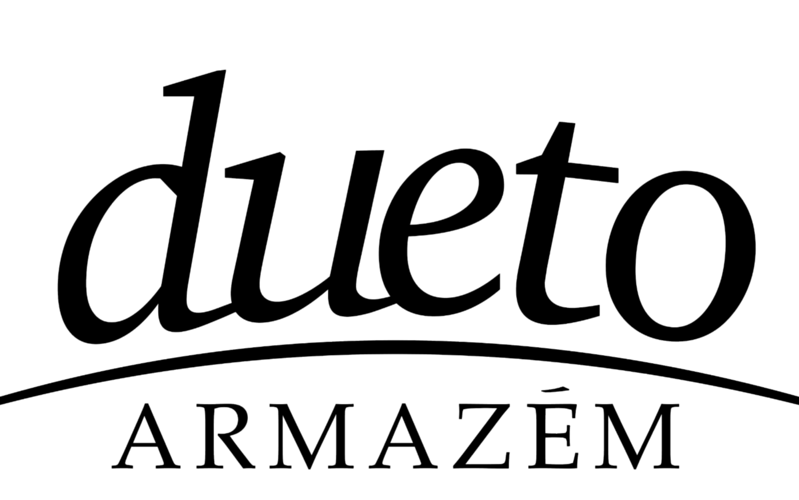 Um logotipo preto e branco para dueto armazem em um fundo branco.