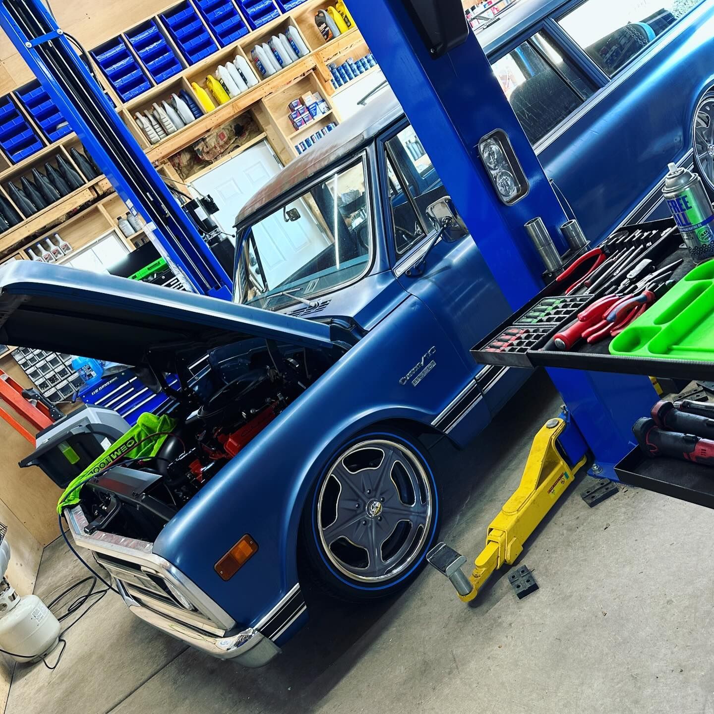 Blue Classic Car With Hood Open | PDub’s Garage LLC