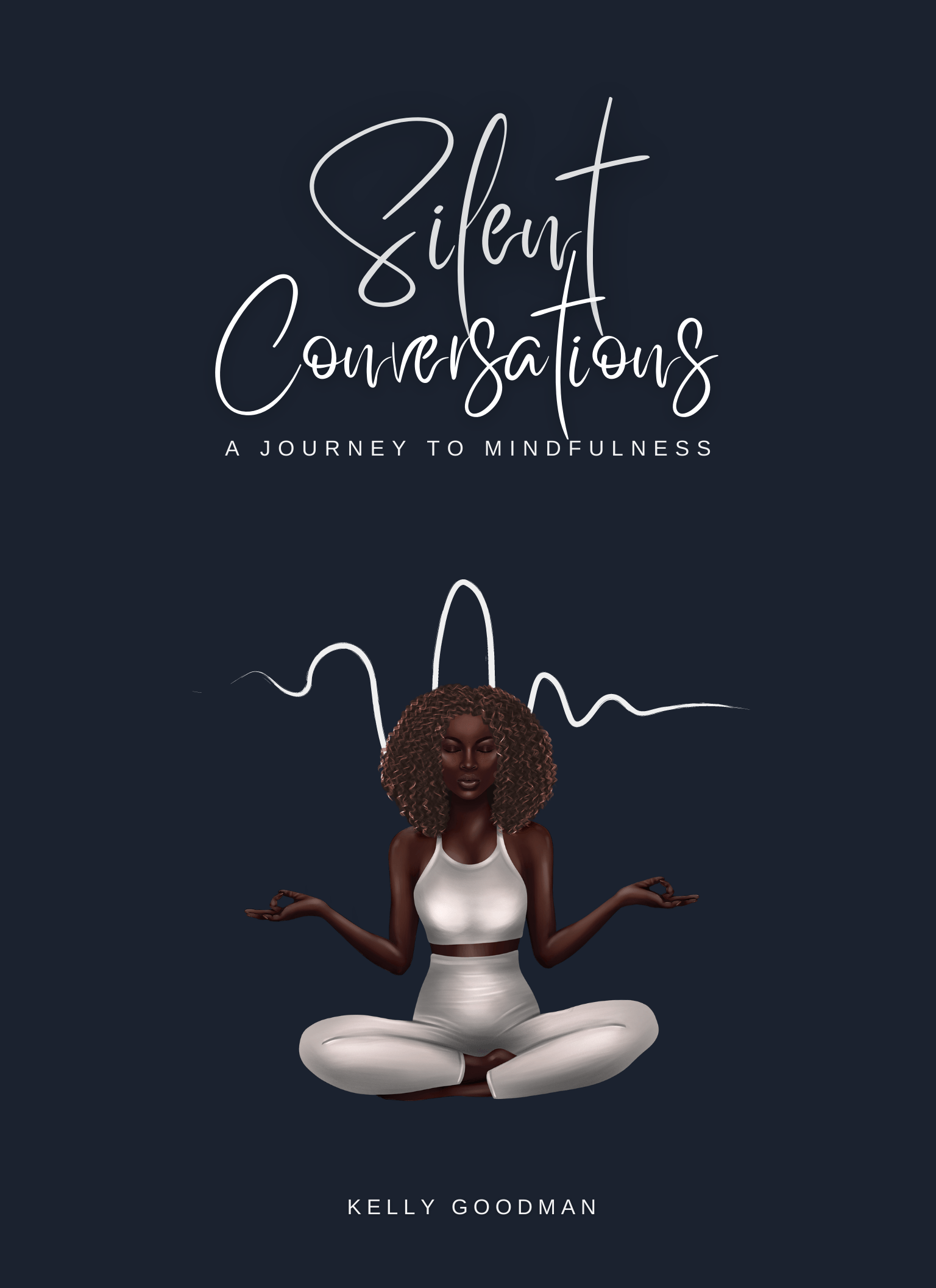 A woman is sitting in a lotus position on the cover of a book called silent conversations