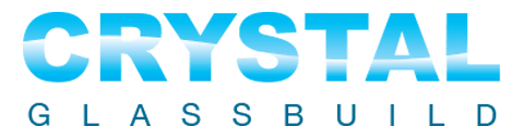 Logo for Crystal Glassbuild in blue gradient font.
