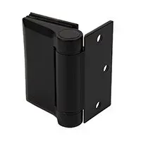 Black self-closing gate hinge.