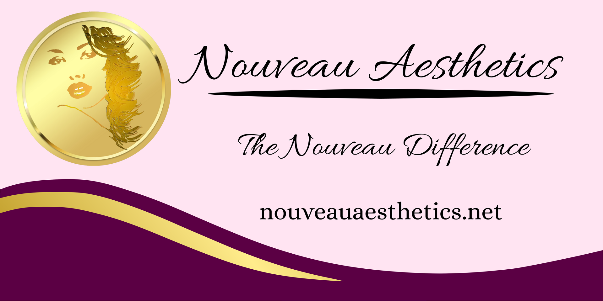 A logo for nouveau aesthetics with a picture of a woman 's face.