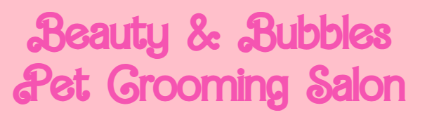 A pink sign for beauty & bubbles pet grooming salon