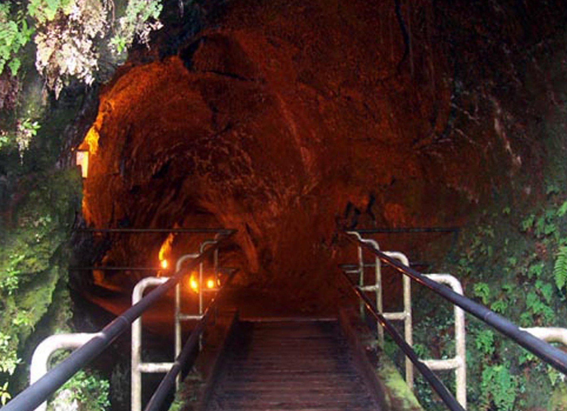 Walk through lava tube in Volcano National Park Hawaii
