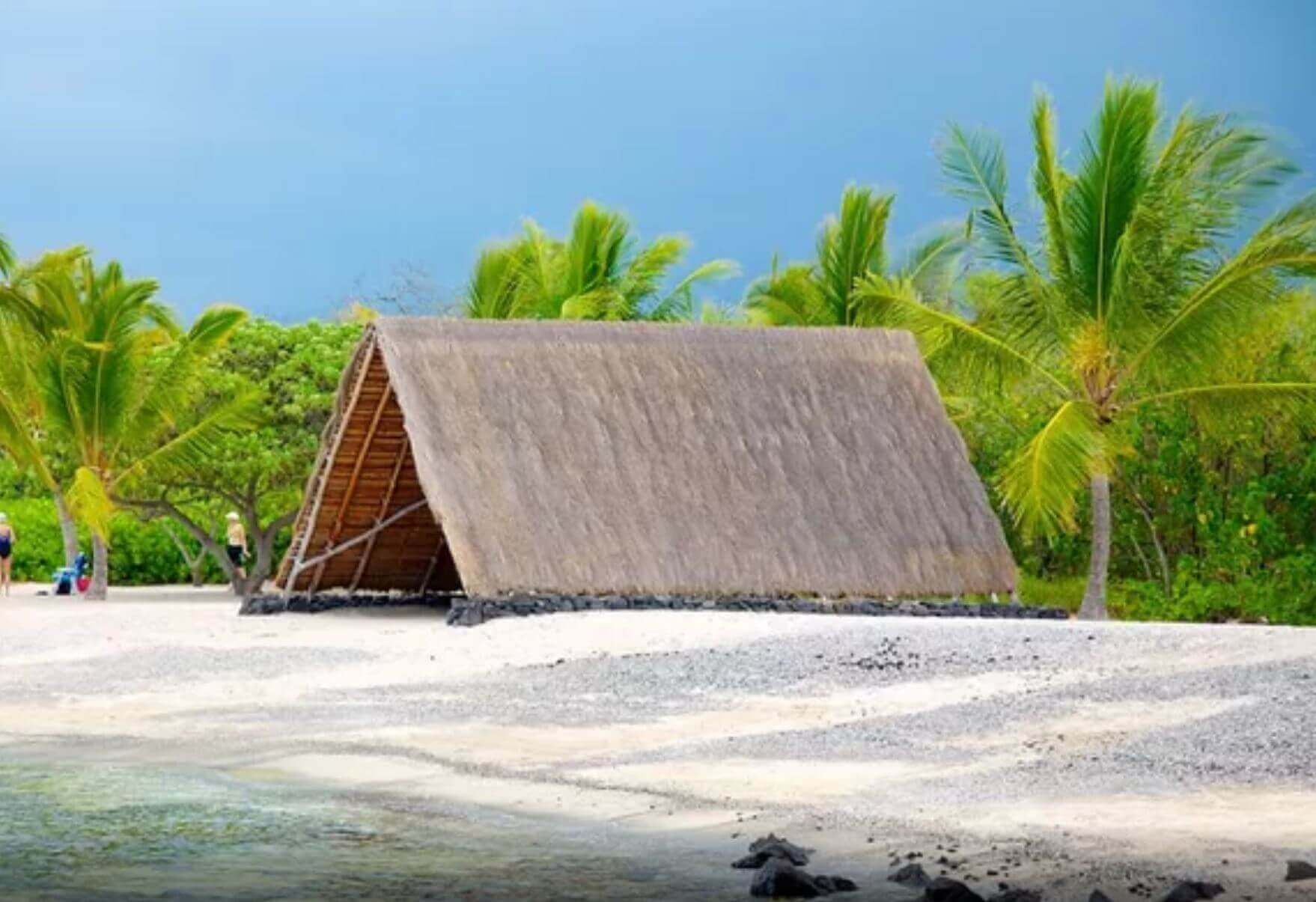 Sea Turtle Beach Kailua Kona Hawaii old Hawaiian hut
