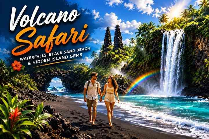 see a black sand beach in Hawaii. Kilauea Volcano tour to Fissure 8