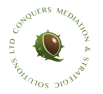 A logo for conquers mediation and strategic solutions