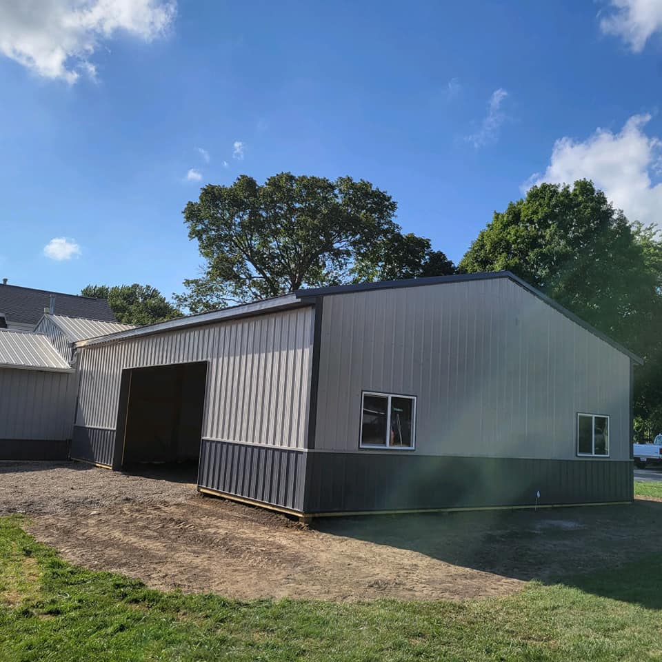 White And Gray Pole Barn - Pekin, IL - CMT Excavating Services