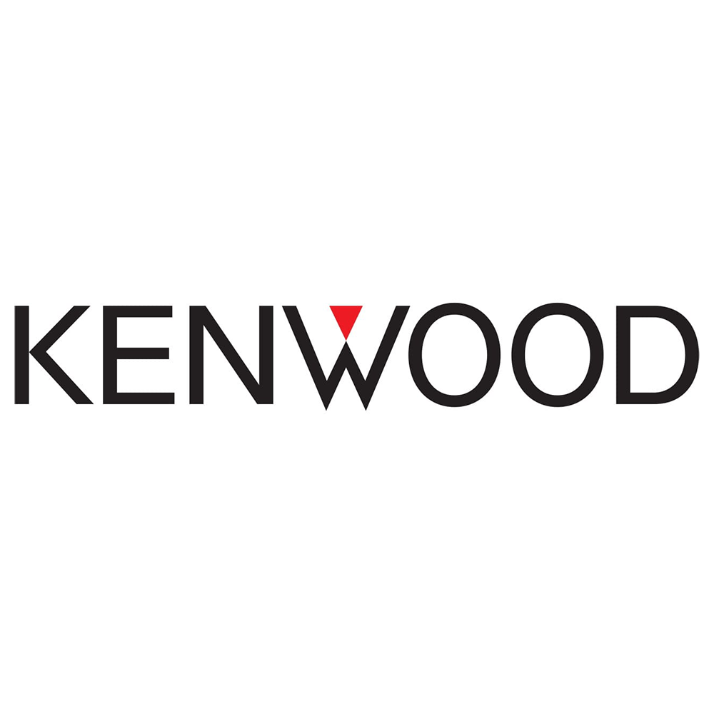 the kenwood logo is black and red with a red heart in the middle .