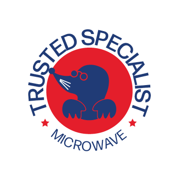 A logo that says trusted specialist microwave on it
