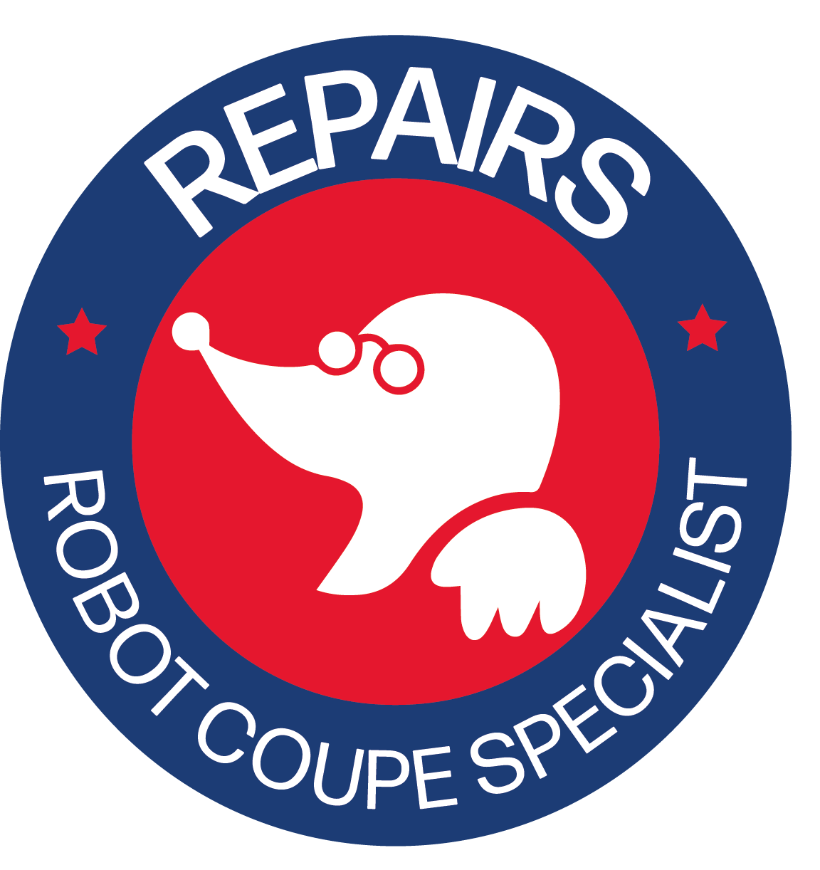a logo for repairs robot coupe specialist with a hedgehog wearing glasses
