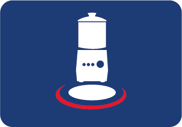 an icon of a blender on a blue background .
