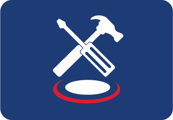 an icon of a hammer and screwdriver on a blue background