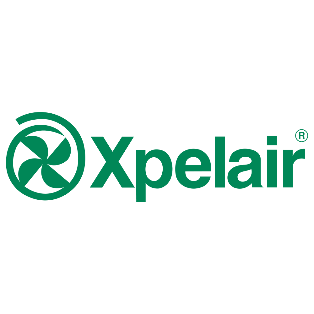 the xpelair logo is green and has a fan in the middle .