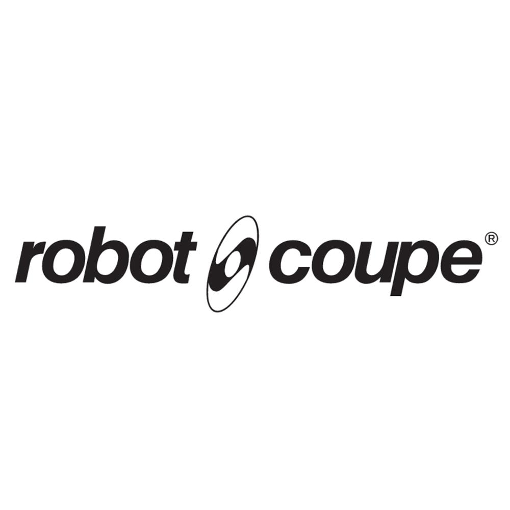 a black and white logo for robot coupe on a white background .