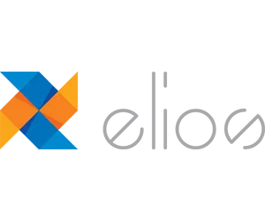 Un logo Helios bleu et orange sur fond blanc