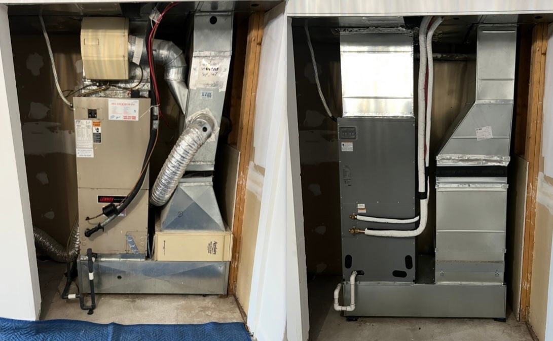 Une photo d'un four et d'un climatiseur dans une pièce.