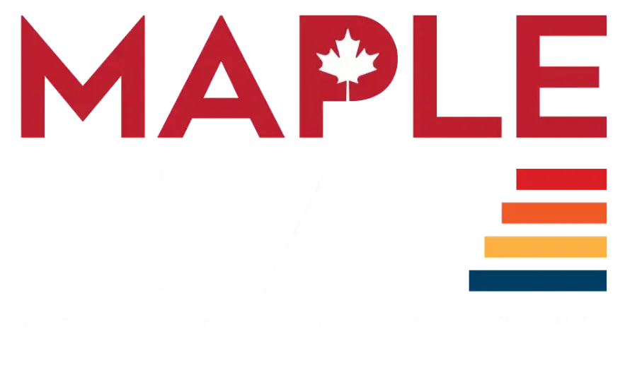 Un logo d'érable avec une feuille d'érable dessus