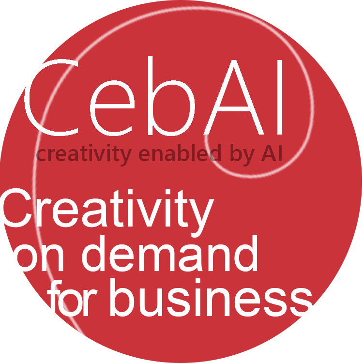 Centre for Creativity enabled by AI logo, red circle with  the words Creativity on demand for business