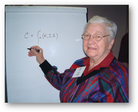 Ruth Noller writing the creativity formula on a white board