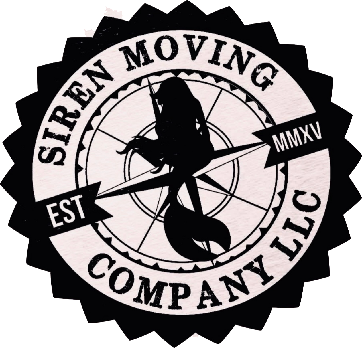 Logo for Siren Moving Company LLC featuring a mermaid silhouette, compass, and text.