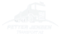 Logo for Petter Jensen Transport AS, med en lastebilsilhuett og firmanavn.
