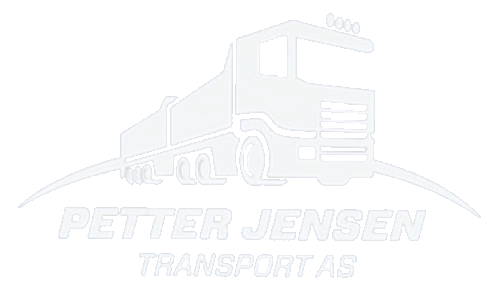 Logo for Petter Jensen Transport AS, med en lastebilsilhuett og firmanavn.