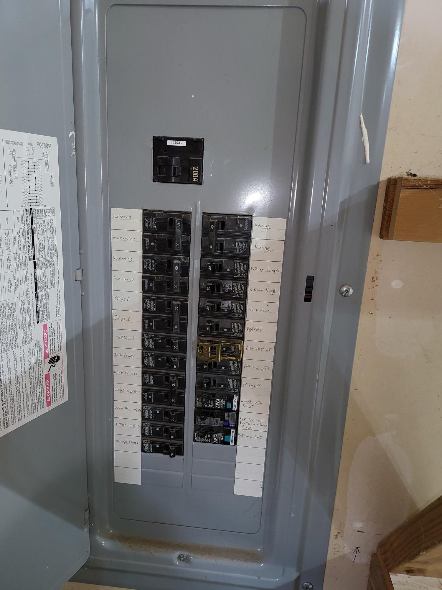 A close up of a electrical panel with the door open.