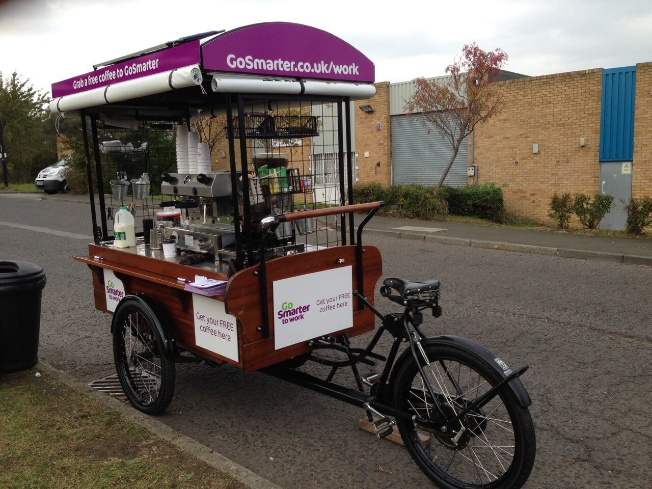 the coffee cart riding on the road