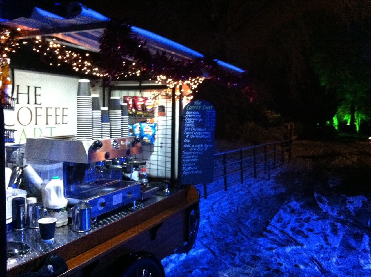 the coffee cart at night