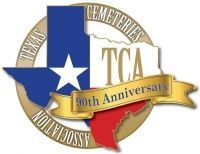 The logo for the texas cemeteries association celebrates its 50th anniversary.