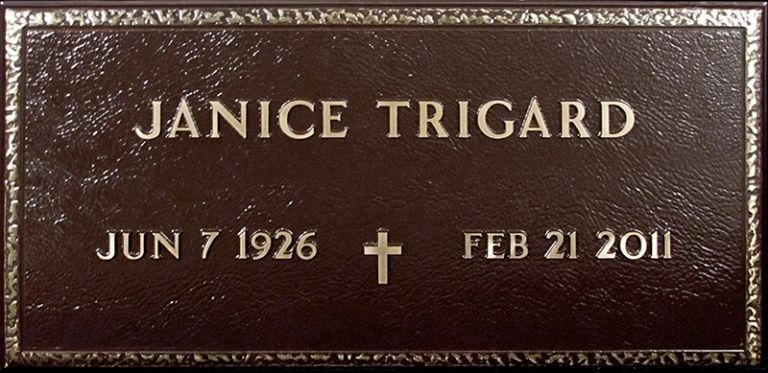 A gravestone for janice trigard who died on feb 21 2011