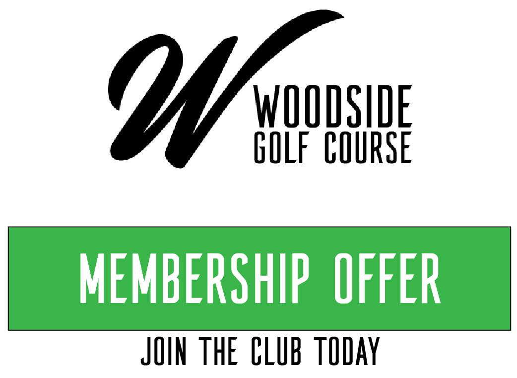 Woodside Golf Course logo with a membership offer button.