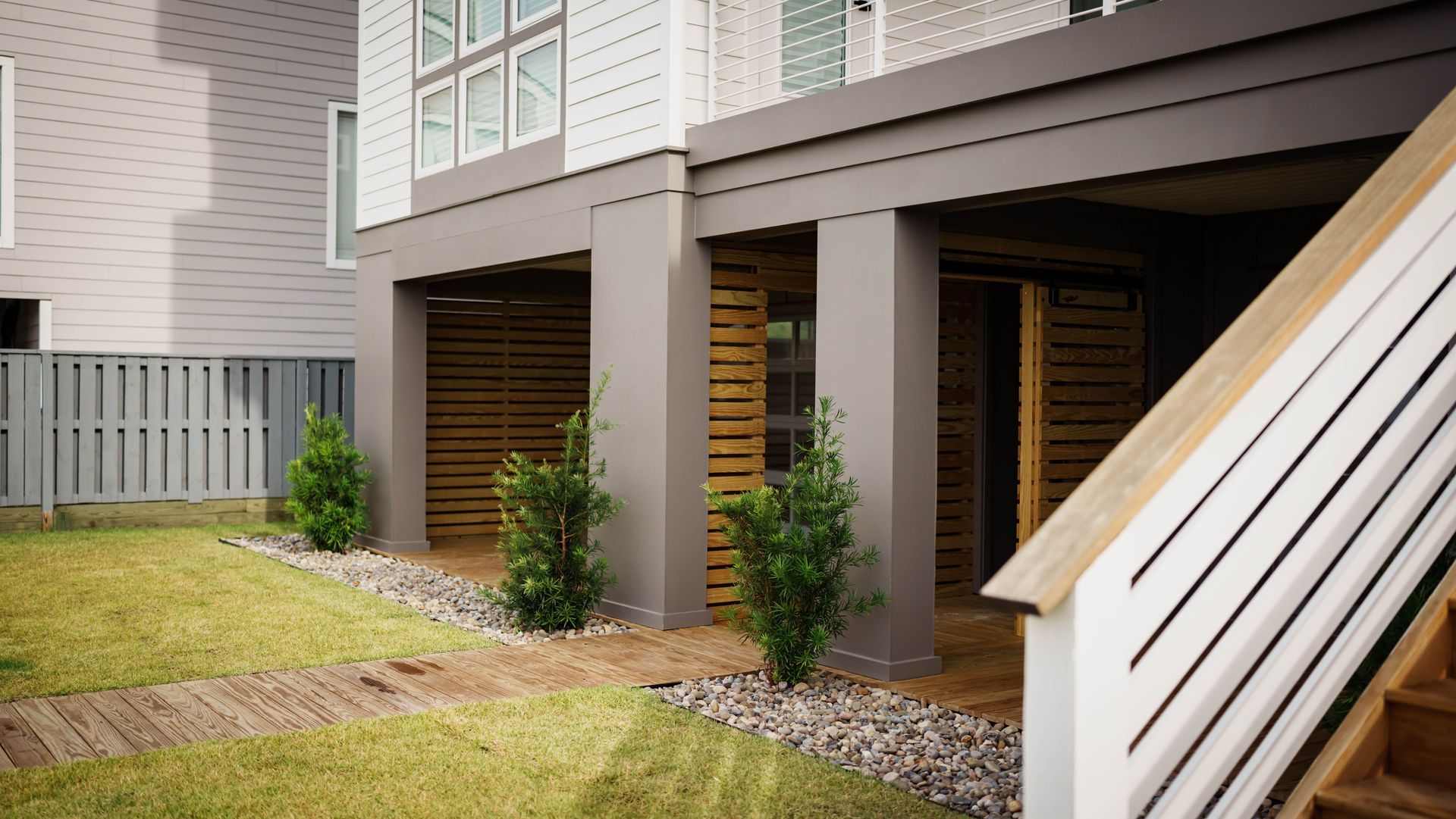 A house with a staircase leading up to it