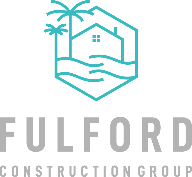 A blue and gray logo for fulford construction group