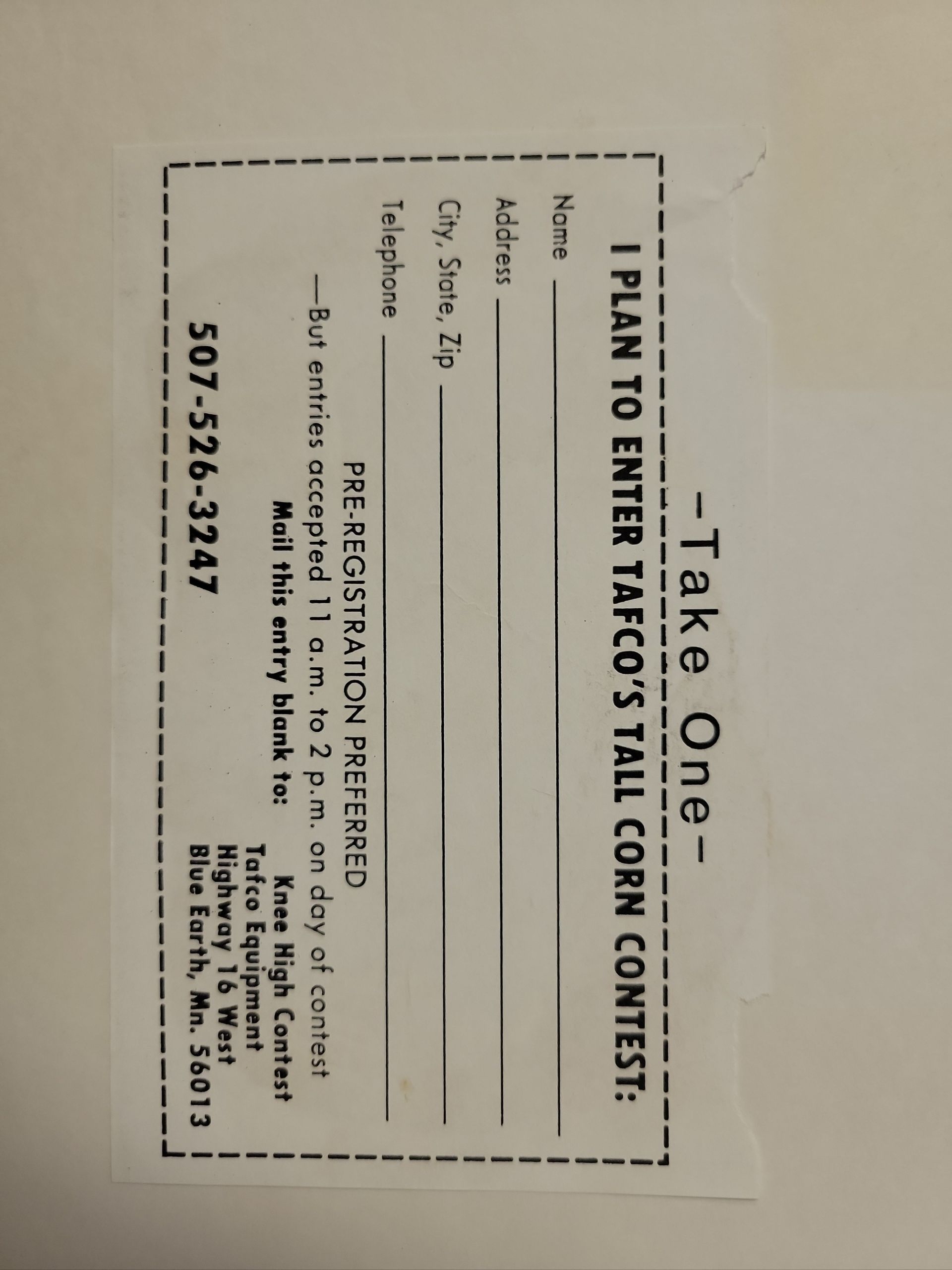 A coupon that says i plan to enter taco 's tall corn contest