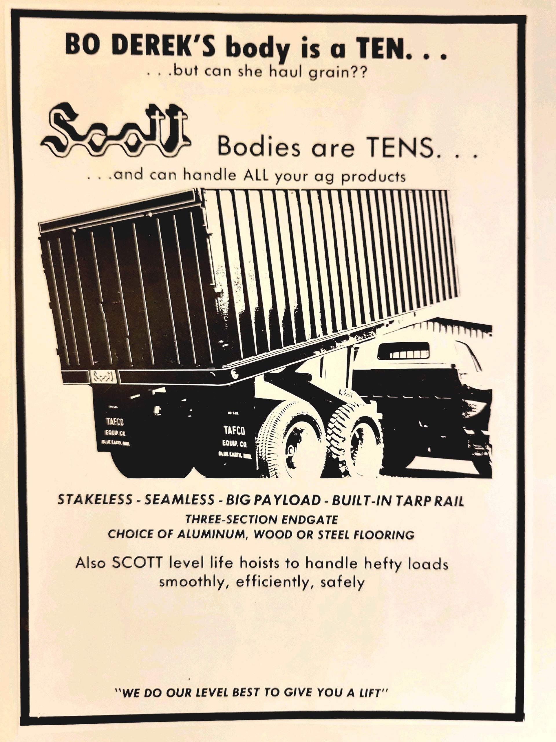 A black and white advertisement for scott bodies