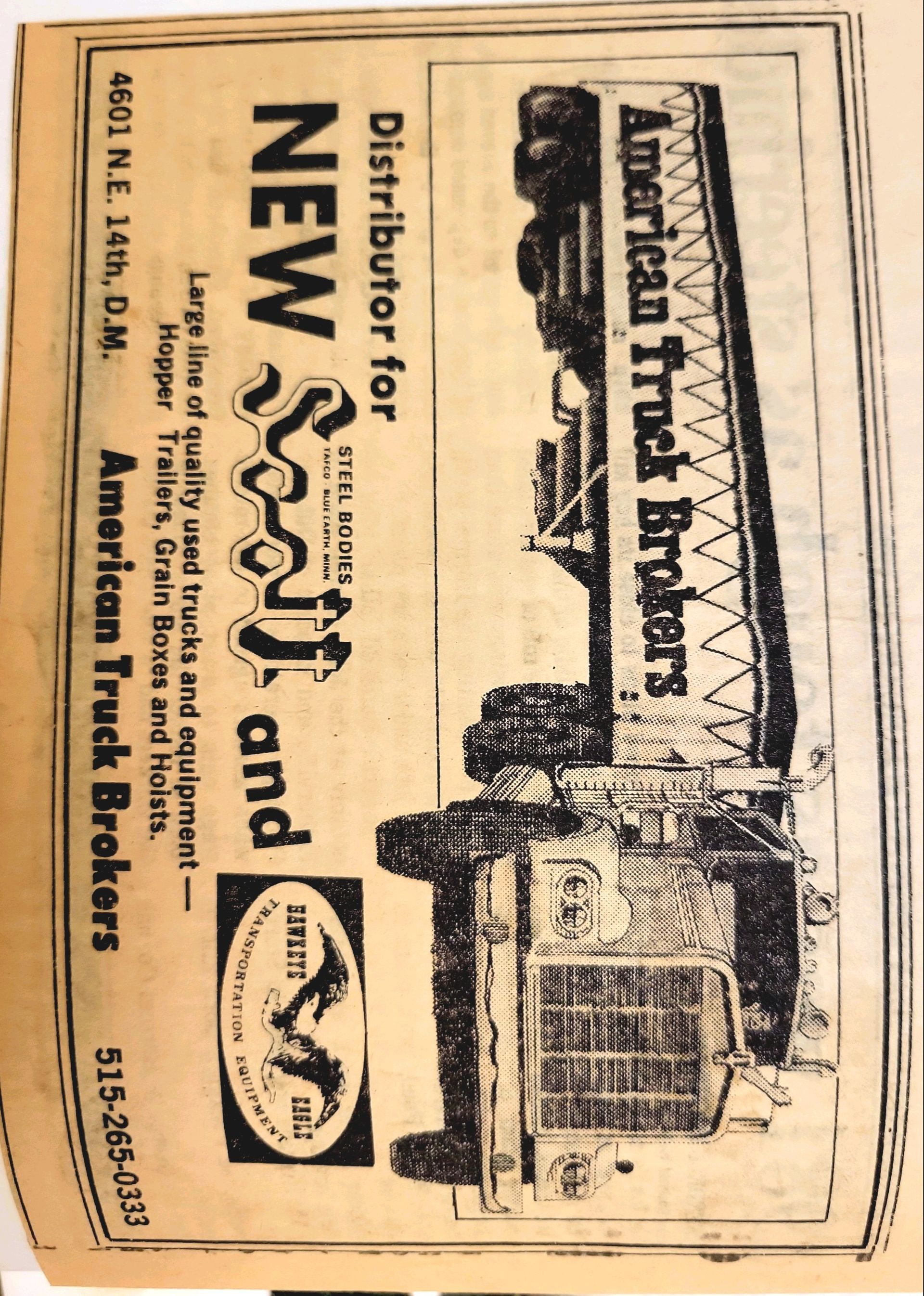 An advertisement for new scott and american truck brokers