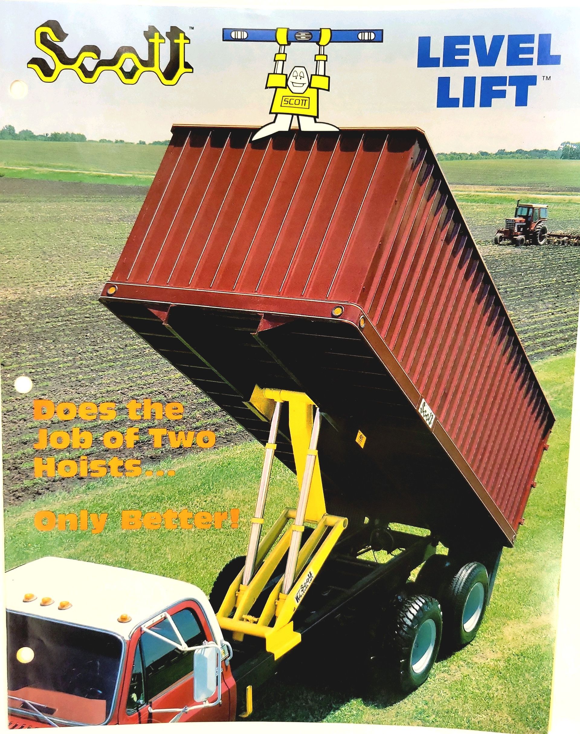A scott level lift is being used to lift a dump truck